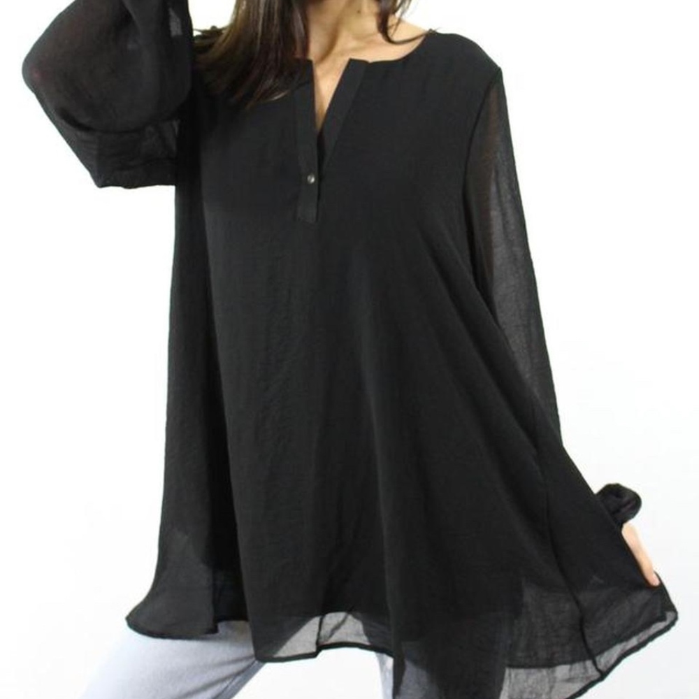 Melissa Sheer Sleeve Tunic Top Front Button